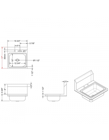 Wall mounted Hand Sink Deck mounted faucet Stainless steel | TurcoBazaar HS15DH