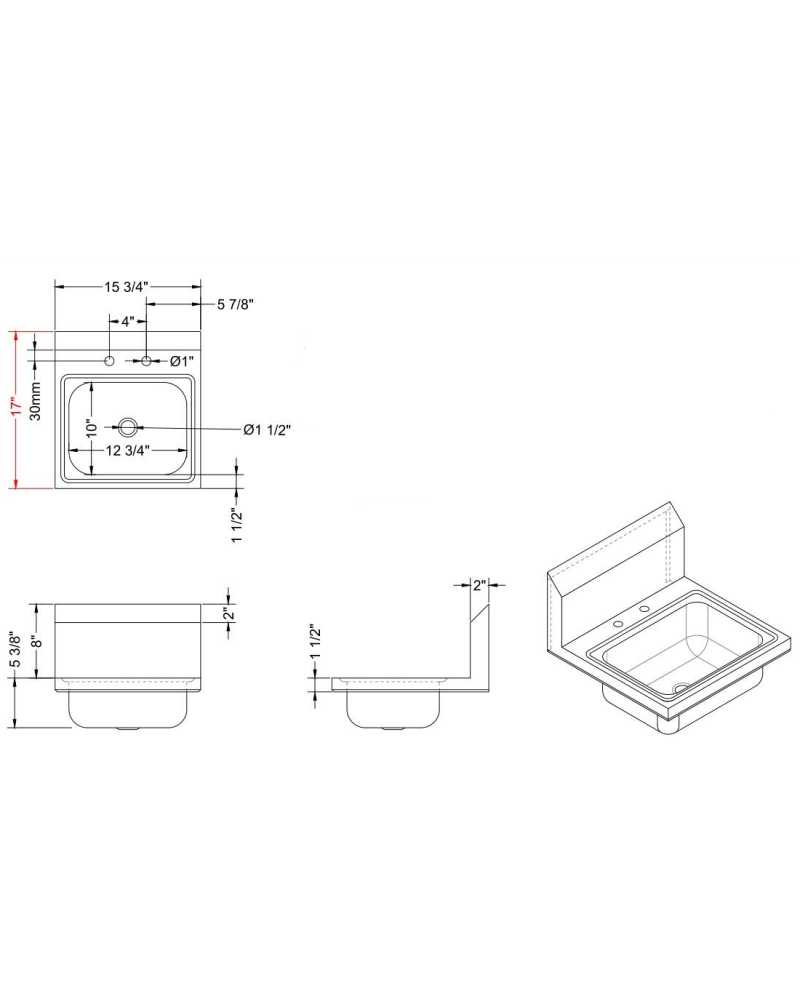 Wall mounted Hand Sink Deck mounted faucet Stainless steel | TurcoBazaar HS15DH