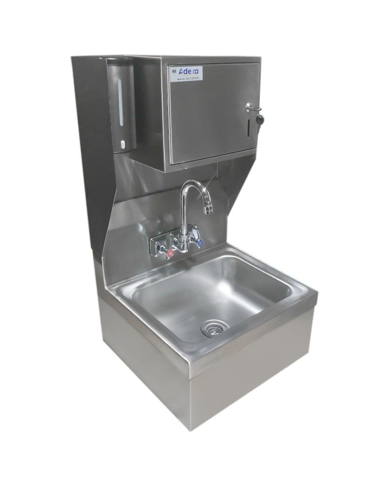 Wall mounted Hand Sink with Faucet & Automatic Soap dispenser & Paper towel dispenser Side splash Stainless steel | TurcoBazaar HS17FSDTDUSP