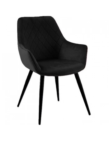 Bistro Dining Chair with Armrests Black Velvet Fabric Diamond Stitching Indoors & Outdoors 570x660x880mm - Set of 2 | TurcoBazaar HYDC041BLACK