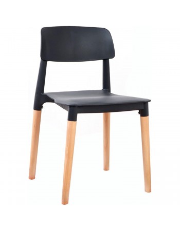 Bistro Dining Chair PP Seat with Beech Wood Legs Black - Set of 4 | TurcoBazaar HYL088