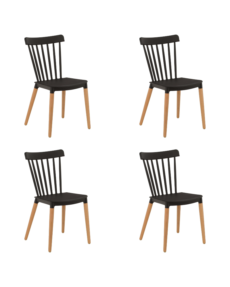 Bistro Dining Chair Straight Back PP Seat with Beech Wood Legs Black - Set of 4 | TurcoBazaar HYW01 Bistro Dining Chair Straight Back PP Seat with Beech Wood Legs Black - Set of 4 | TurcoBazaar HYW01