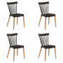Bistro Dining Chair Straight Back PP Seat with Beech Wood Legs Black - Set of 4 | TurcoBazaar HYW01
