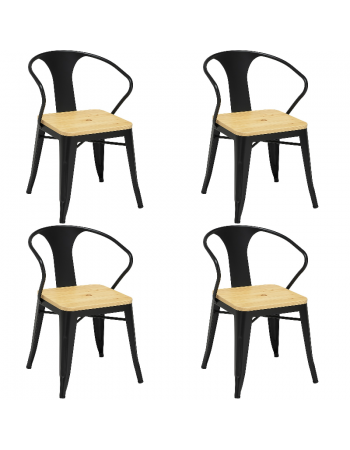 Bistro Dining Chair Black Steel Frame with Natural Wood Seat Indoor Use | TurcoBazaar HYX503BF Bistro Dining Chair Black Steel Frame with Natural Wood Seat Indoor Use | TurcoBazaar HYX503BF