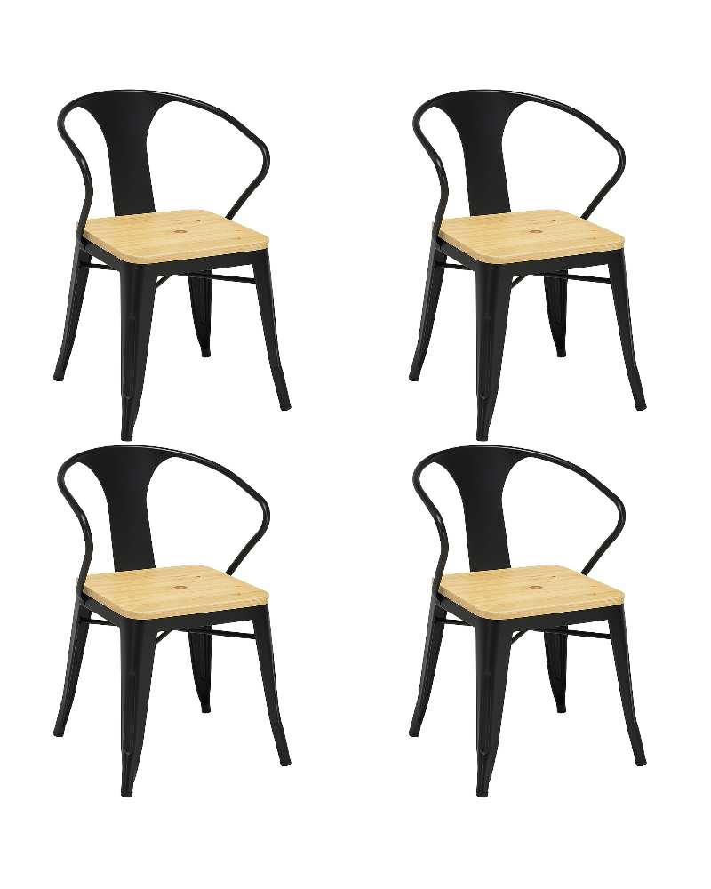 Bistro Dining Chair Black Steel Frame with Natural Wood Seat Indoor Use | TurcoBazaar HYX503BF Bistro Dining Chair Black Steel Frame with Natural Wood Seat Indoor Use | TurcoBazaar HYX503BF
