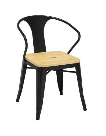 Bistro Dining Chair Black Steel Frame with Natural Wood Seat Indoor Use | TurcoBazaar HYX503BF Bistro Dining Chair Black Steel Frame with Natural Wood Seat Indoor Use | TurcoBazaar HYX503BF
