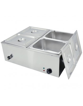 Commercial Stainless Steel Bain Marie with 4 × 1/2 GN Pans and Lids 710×568×280mm | TurcoBazaar M1222 Commercial Stainless Steel Bain Marie with 4 × 1/2 GN Pans and Lids 710×568×280mm | TurcoBazaar M1222