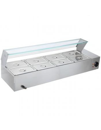Commercial Stainless Steel Bain Marie with Glass Guard and 8 × 1/2 GN Pans & Lids 1430×570×385mm | TurcoBazaar M2224 Commercial Stainless Steel Bain Marie with Glass Guard and 8 × 1/2 GN Pans & Lids 1430×570×385mm | TurcoBazaar M2224