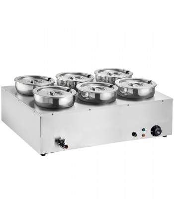 Commercial 42L Stainless Steel 6 Pot Bain Marie Soup & Sauce Warmer 865×580×375mm | TurcoBazaar M867