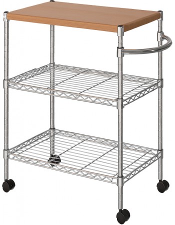 Chrome 3-Tier Utility Trolley Cart with Wooden Top 600x450x750mm | TurcoBazaar MGA265