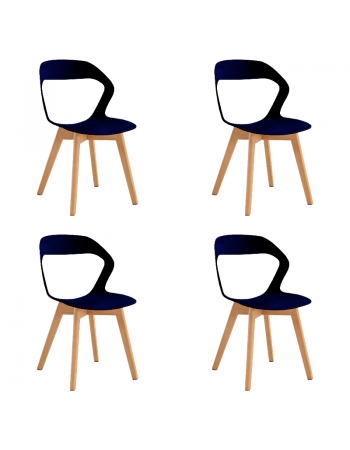 Bistro Dining Chair Sculpted Polypropylene Seat Wooden Legs Indoors & Outdoors 430x430x780mm Black - Set of 4 | TurcoBazaar P130BLACK