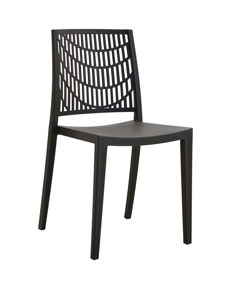 Bistro Dining Chair Decorative Slatted Backrest Polypropylene Indoors & Outdoors 420x400x810mm Black - Set of 4 | TurcoBazaar P192BLACK