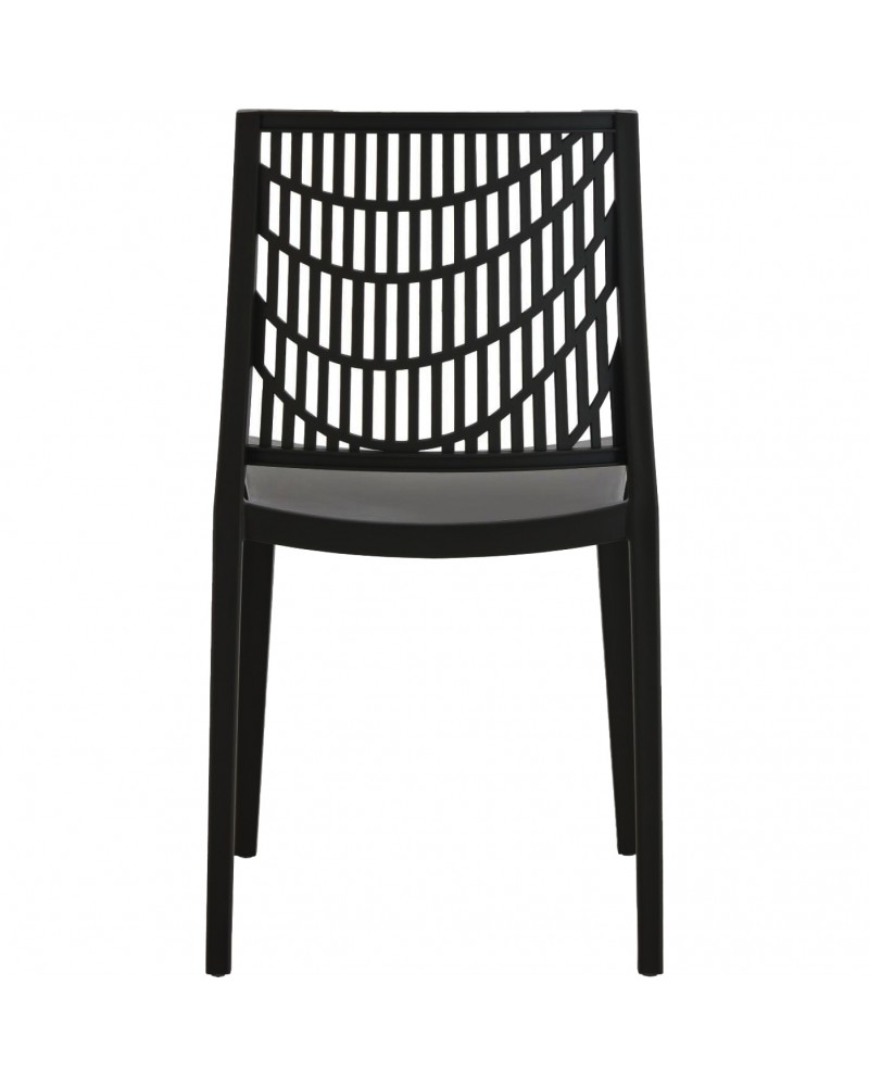 Bistro Dining Chair Decorative Slatted Backrest Polypropylene Indoors & Outdoors 420x400x810mm Black - Set of 4 | TurcoBazaar P192BLACK