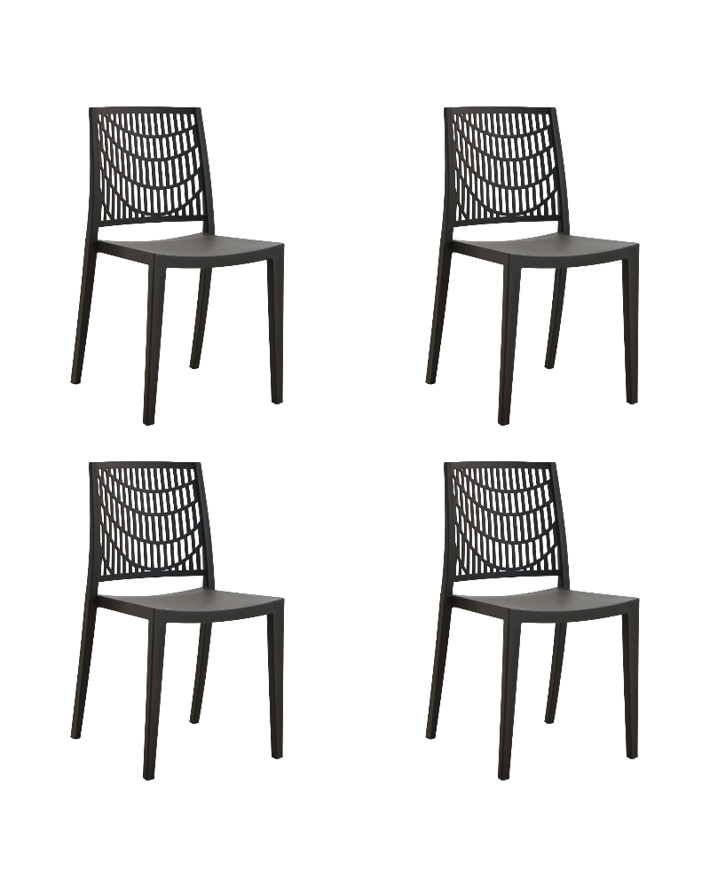 Bistro Dining Chair Decorative Slatted Backrest Polypropylene Indoors & Outdoors 420x400x810mm Black - Set of 4 | TurcoBazaar P192BLACK