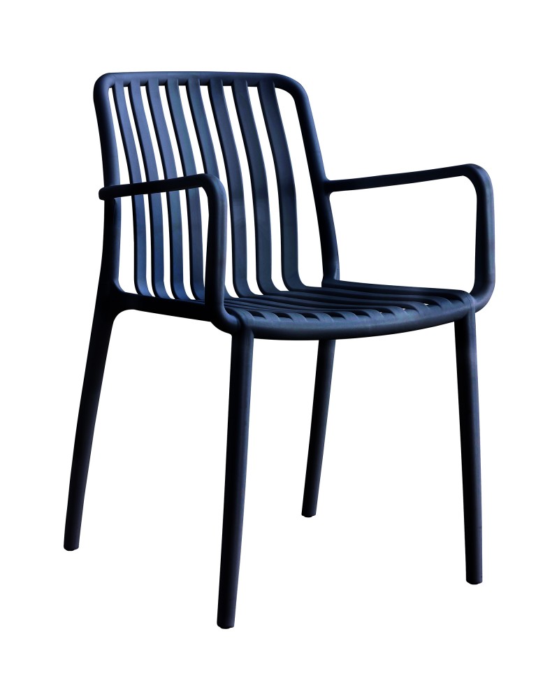 Bistro Dining Chair with Armrests Slatted Seat and Backrest Polypropylene Indoors & Outdoors 520x450x800mm Black - Set of 4 | TurcoBazaar P195BLACK Bistro Dining Chair with Armrests Slatted Seat and Backrest Polypropylene Indoors & Outdoors 520x450x800mm Black - Set of 4 | TurcoBazaar P195BLACK