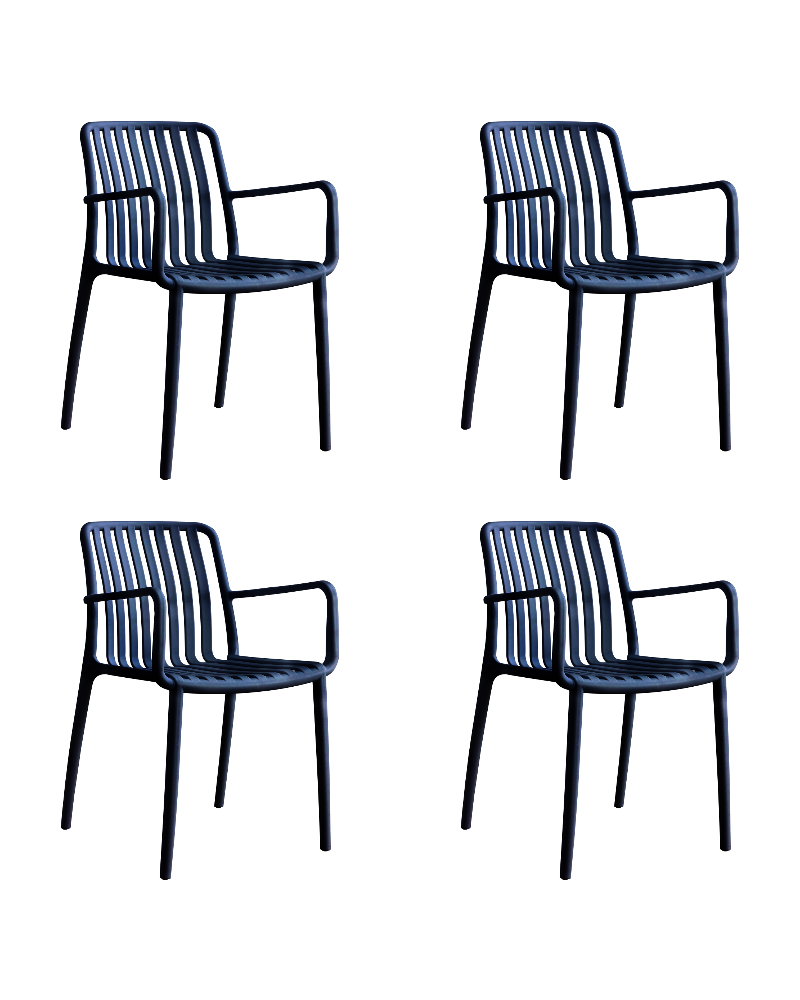Bistro Dining Chair with Armrests Slatted Seat and Backrest Polypropylene Indoors & Outdoors 520x450x800mm Black - Set of 4 | TurcoBazaar P195BLACK Bistro Dining Chair with Armrests Slatted Seat and Backrest Polypropylene Indoors & Outdoors 520x450x800mm Black - Set of 4 | TurcoBazaar P195BLACK