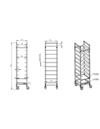 10 tier Rack/Tray/Pan Trolley for width 222–354 mm Stainless Steel | TurcoBazaar PT10 10 tier Rack/Tray/Pan Trolley for width 222–354 mm Stainless Steel | TurcoBazaar PT10