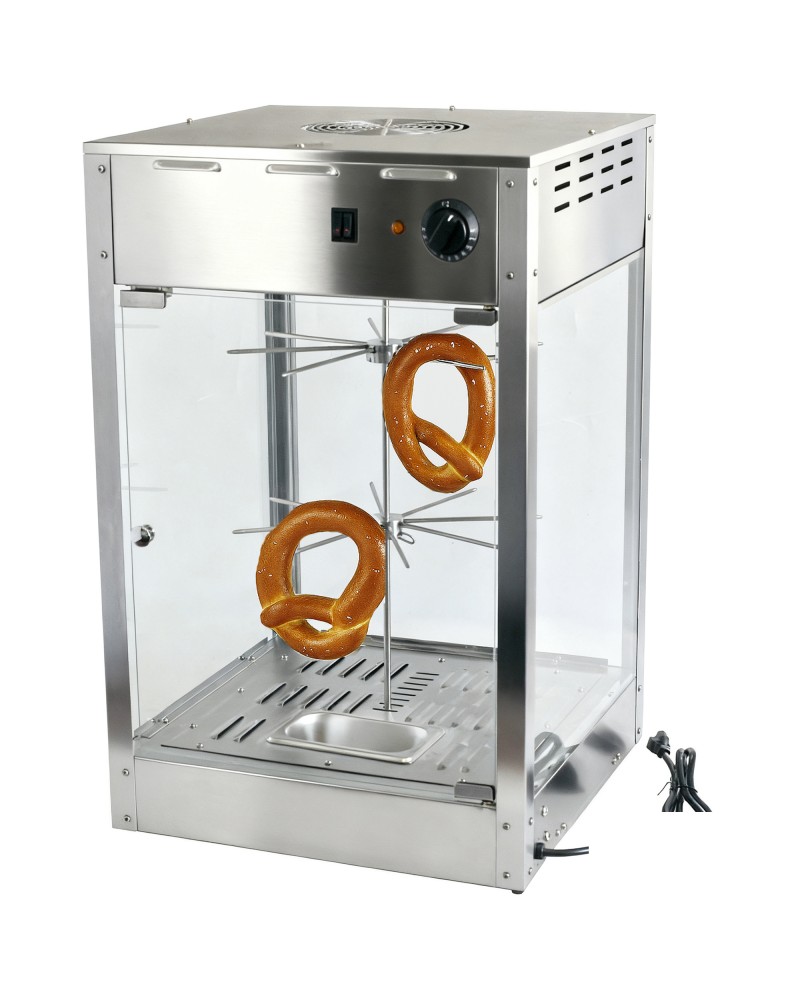 Commercial Churro/Pretzel Warmer Stainless Steel Rotating Rack Inside Lamp Adjustable Thermostat Width for 14” Snacks | TurcoBazaar PZ0214