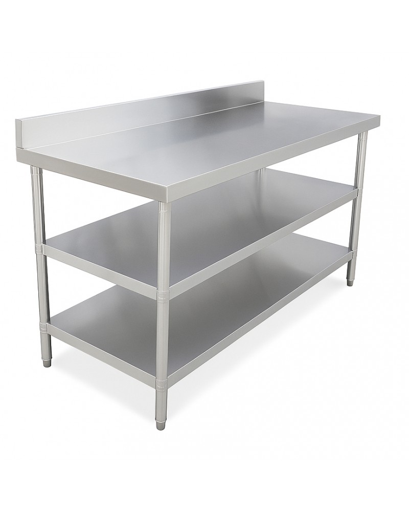 3‑Tier Stainless Steel Work Table with Splashback – 600×600×850mm| TurcoBazaar QNH1154
