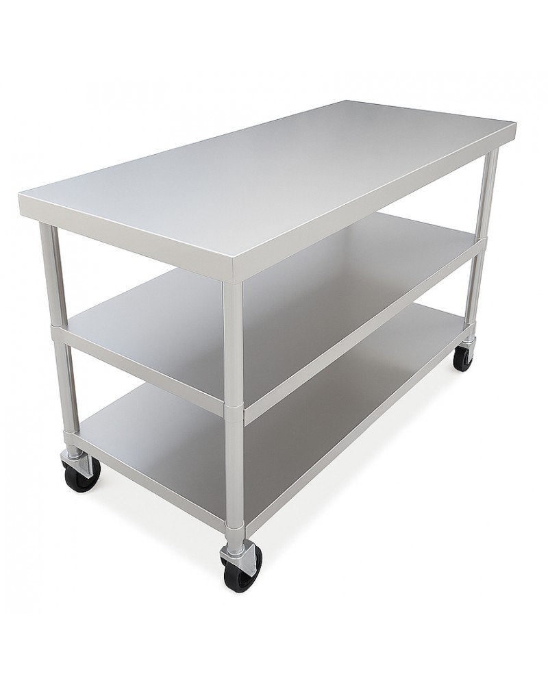 3‑Tier Stainless Steel Work Table with Castors – 1000×600×850 mm| TurcoBazaar QNH1602