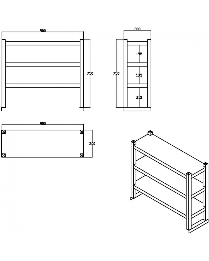 Triple Tier Overshelf with Square Tubing Stainless Steel 900x280x750mm | TurcoBazaar QNH202