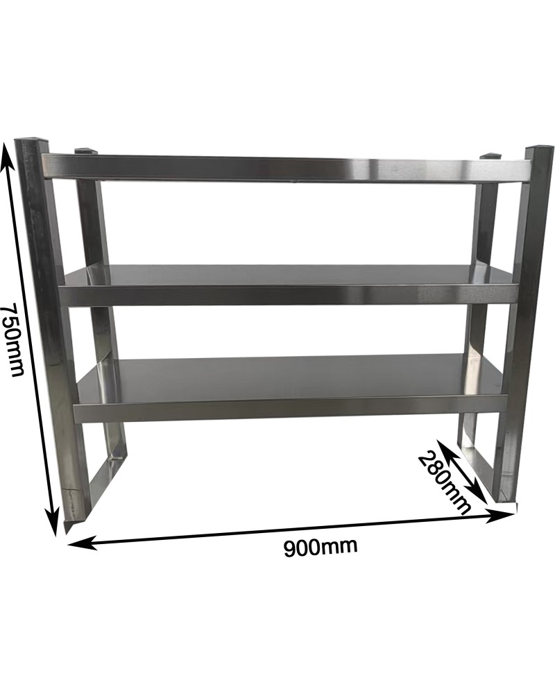 Triple Tier Overshelf with Square Tubing Stainless Steel 900x280x750mm | TurcoBazaar QNH202