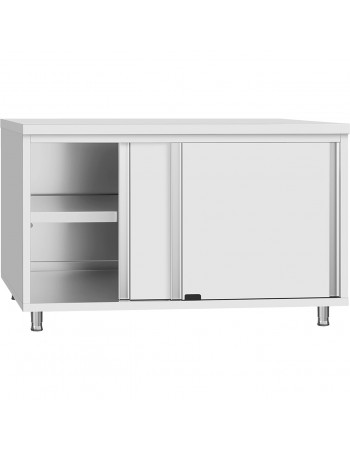 Commercial Stainless Steel Sliding Door Work Table Cabinet with Shelf 1200x600x850mm | TurcoBazaar QNH302