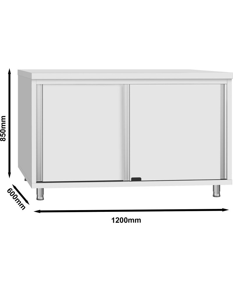 Commercial Stainless Steel Sliding Door Work Table Cabinet with Shelf 1200x600x850mm | TurcoBazaar QNH302