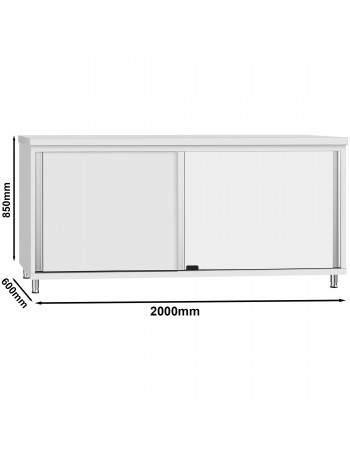 Commercial Stainless Steel Sliding Door Work Table Cabinet 2000x600x850mm | TurcoBazaar QNH320