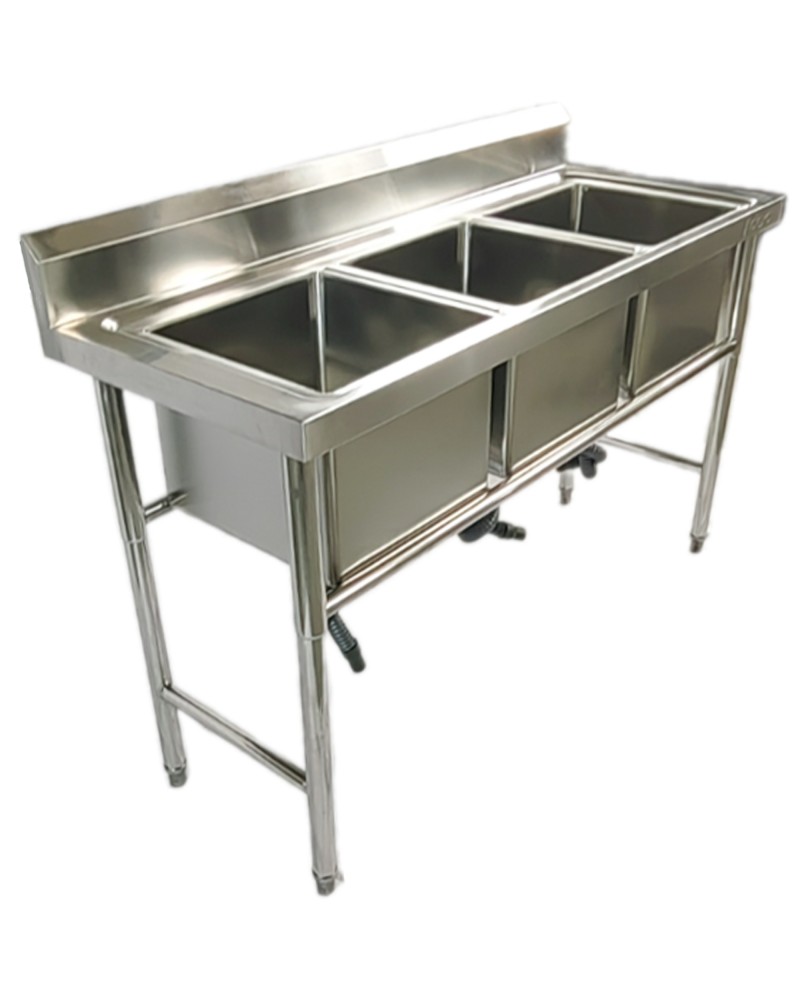 Commercial Stainless Steel Triple Sink with Splashback and Stand 1800x600x850mm | TurcoBazaar QNH704