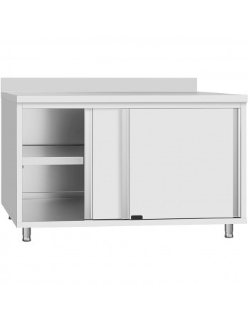 Commercial Stainless Steel Sliding Door Work Table Cabinet with Shelf and Backsplash 800x500x950mm | TurcoBazaar QNH834