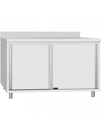Commercial Stainless Steel Sliding Door Work Table Cabinet with Shelf and Backsplash 800x500x950mm | TurcoBazaar QNH834