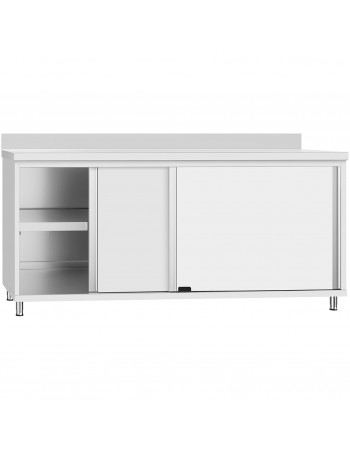 Commercial Stainless Steel Sliding Door Work Table Cabinet with Shelf and Backsplash 1600x600x950mm | TurcoBazaar QNH816