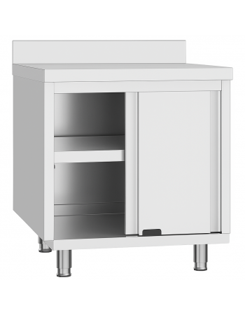 Commercial Stainless Steel Sliding Door Work Table Cabinet with Shelf and Backsplash 600x600x950mm | TurcoBazaar QNH808