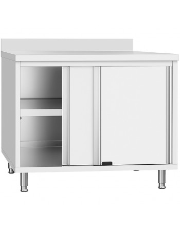 Commercial Stainless Steel Sliding Door Work Table Cabinet with Shelf and Backsplash 800x600x950mm | TurcoBazaar QNH810