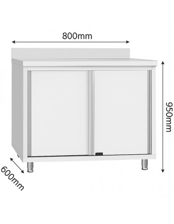 Commercial Stainless Steel Sliding Door Work Table Cabinet with Shelf and Backsplash 800x600x950mm | TurcoBazaar QNH810