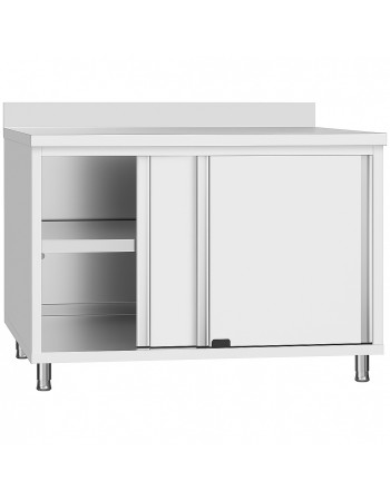 Commercial Stainless Steel Sliding Door Work Table Cabinet with Shelf and Backsplash 1000x600x950mm | TurcoBazaar QNH812