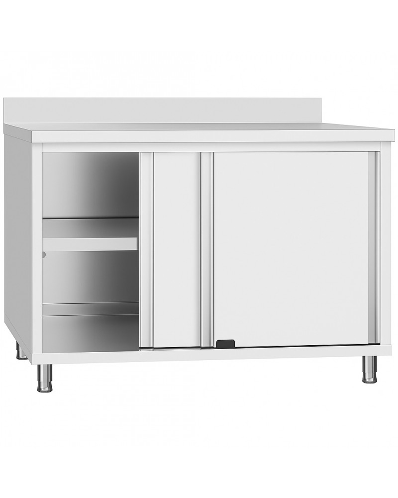 Commercial Stainless Steel Sliding Door Work Table Cabinet with Shelf and Backsplash 1000x600x950mm | TurcoBazaar QNH812