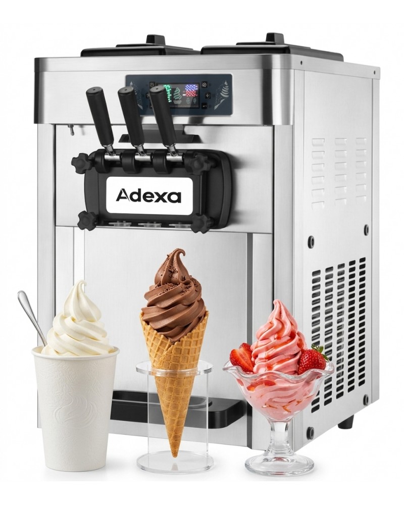 Commercial Countertop Soft Ice Cream Machine 16–22L/h 2100W 3 Flavour Twin Hopper 540×750×850mm | TurcoBazaar RC168G