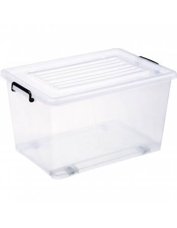 Pack of 4 Plastic Storage Box with Wheels & Lid & Clips 70 litre 630x433x355mm Polypropylene | TurcoBazaar S1070SETOF4