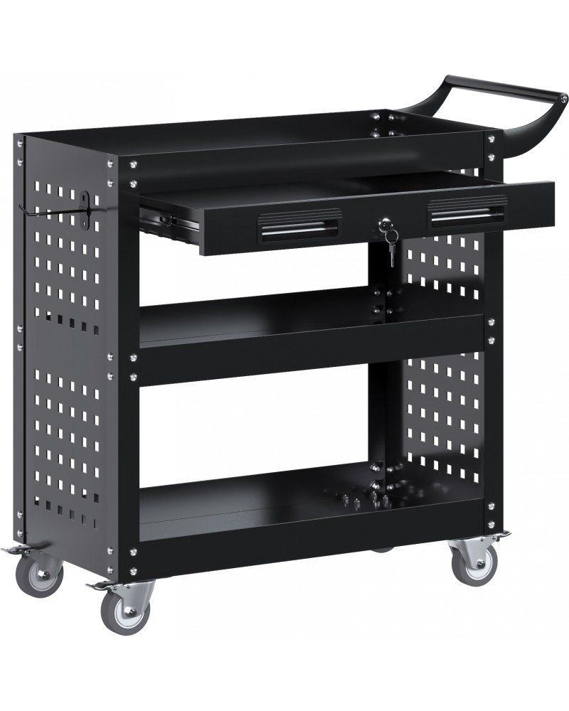 Professional 3 Tier Trolley Cart with Drawer 700x350x780mm Black | TurcoBazaar SART212