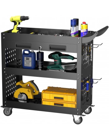 Professional 3 Tier Trolley Cart with Drawer 700x350x780mm Black | TurcoBazaar SART212