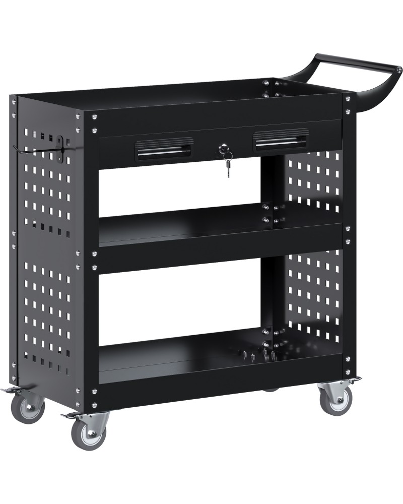 Professional 3 Tier Trolley Cart with Drawer 700x350x780mm Black | TurcoBazaar SART212