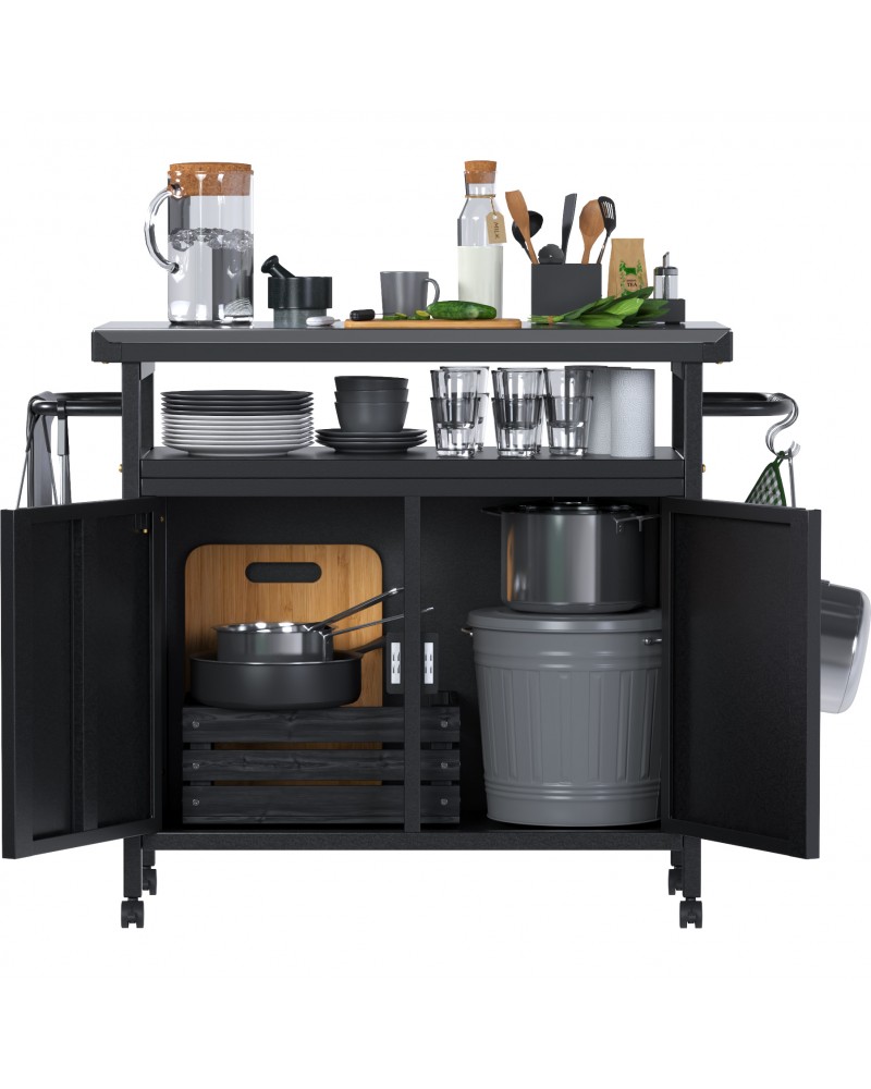 Professional Black BBQ Cart Prep station 2 Doors 775x360x810mm | TurcoBazaar SART246