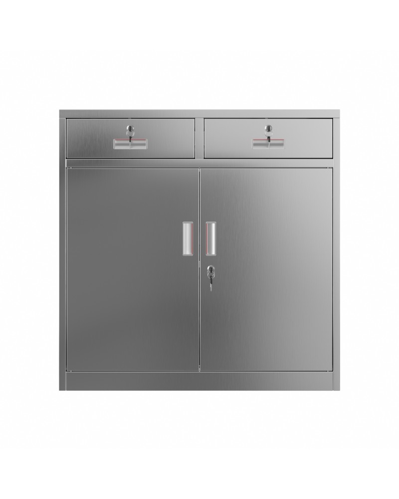 Commercial Stainless Steel Upright Cabinet with 2 Drawers and Double Doors, 900×900mm | TurcoBazaar SARTSS2DW
