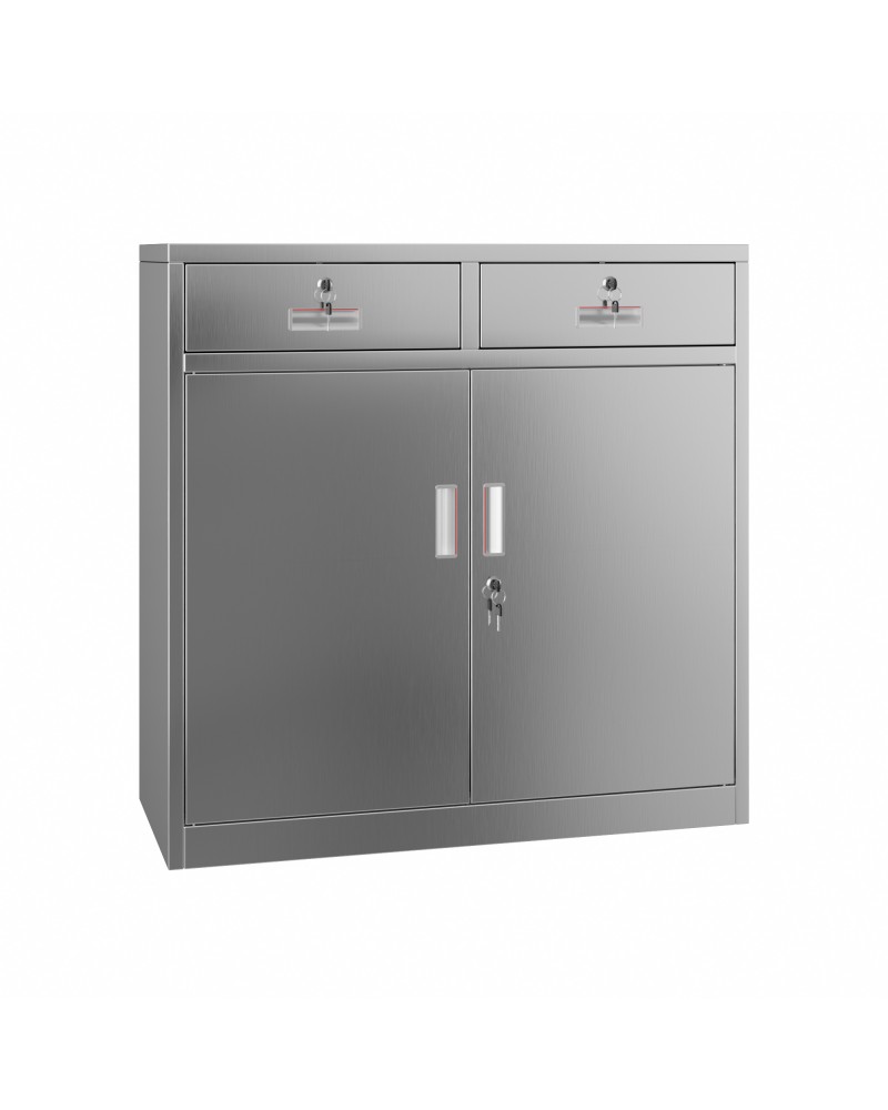 Commercial Stainless Steel Upright Cabinet with 2 Drawers and Double Doors, 900×900mm | TurcoBazaar SARTSS2DW