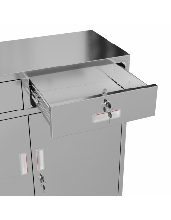 Commercial Stainless Steel Upright Cabinet with 2 Drawers and Double Doors, 900×900mm | TurcoBazaar SARTSS2DW