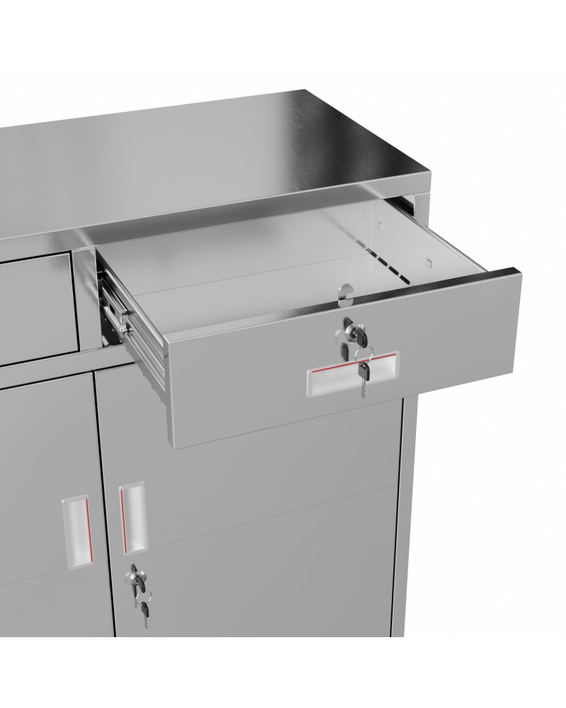 Commercial Stainless Steel Upright Cabinet with 2 Drawers and Double Doors, 900×900mm | TurcoBazaar SARTSS2DW