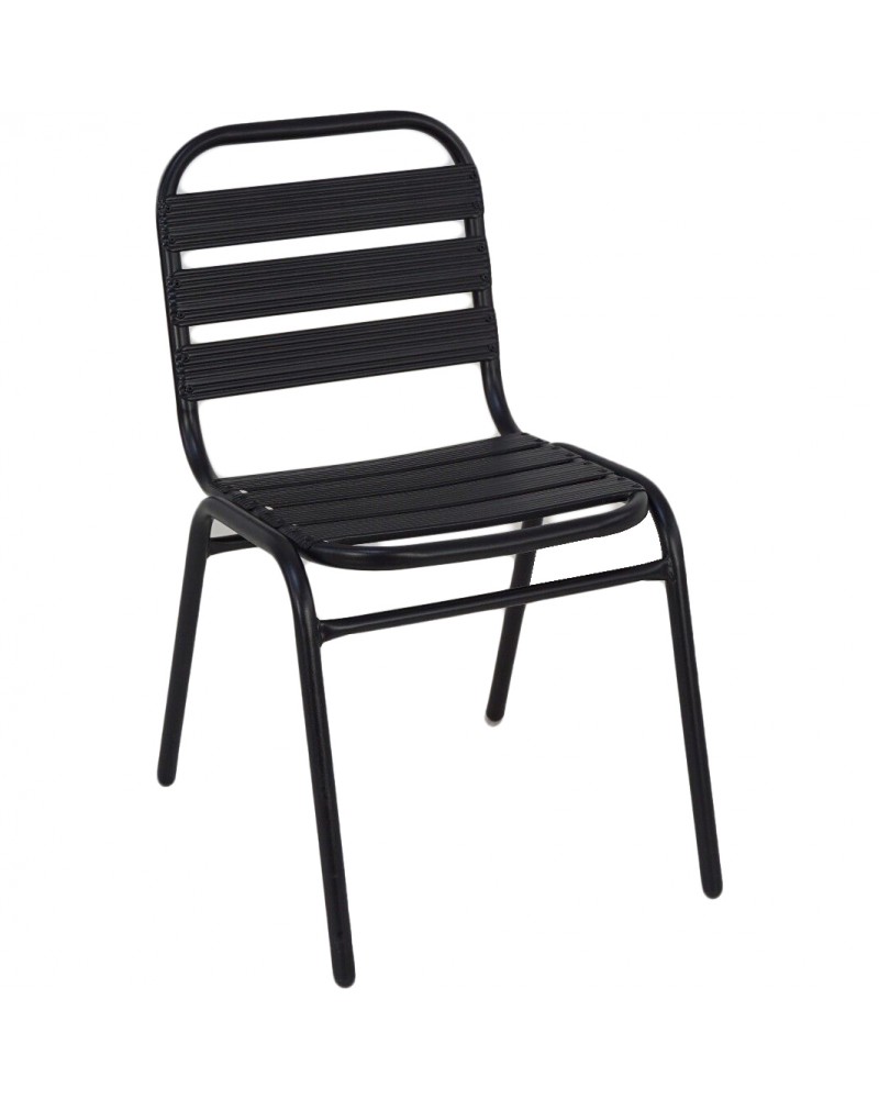 Bistro Dining Chair Aluminium Frame Ribbed Plastic Slats Indoors & Outdoors Black | TurcoBazaar SC015C