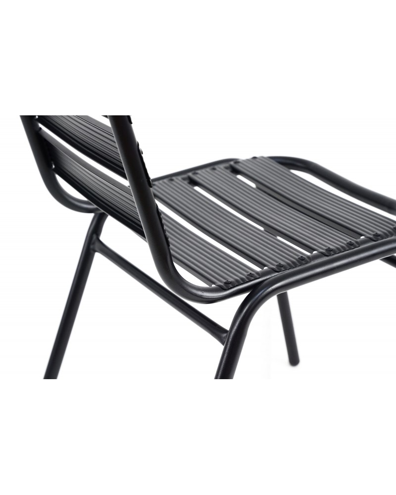 Bistro Dining Chair Aluminium Frame Ribbed Plastic Slats Indoors & Outdoors Black | TurcoBazaar SC015C